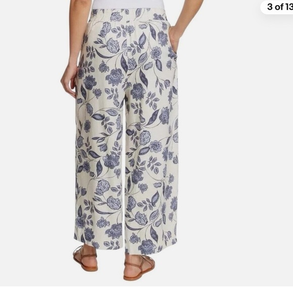 Like new Ella Moss Floral Linen Blend Wide Leg Pull On Pants XXL - Picture 2 of 5